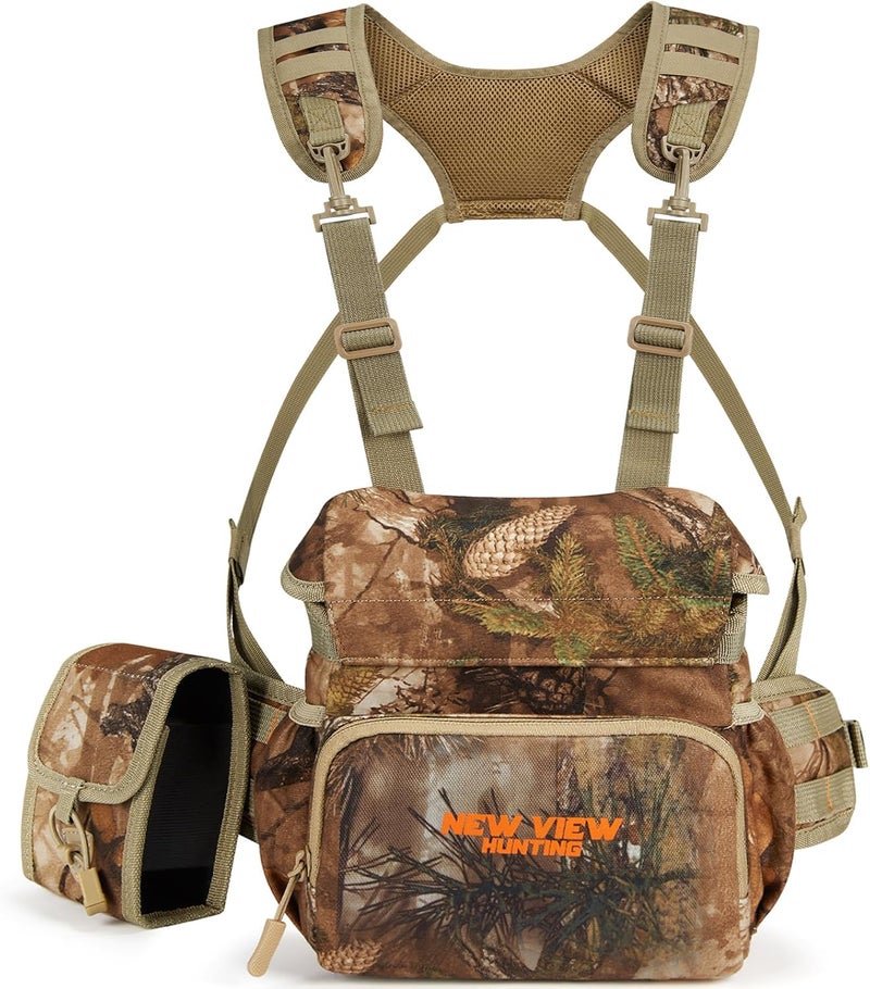 NEW VIEW CamoSltealth Binocular Harness Chest Pack, Silent Bino Case with Detachable Range Finder Pocket and Rain Cover, Fit 10x42 Binoculars - Image 1